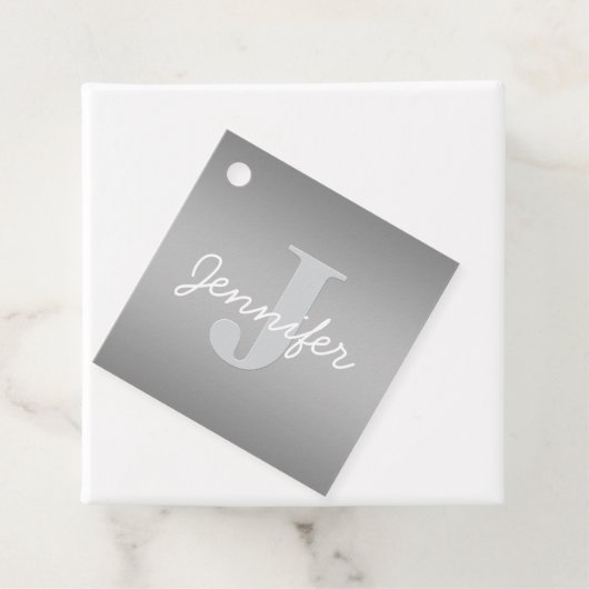 Weiße Cursive und Grau-Monogramm | Editierbare Far Geschenkanhänger (Beispiel)