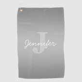 Weiße Cursive und Grau-Monogramm | Editierbare Far Golfhandtuch (Vorderseite)