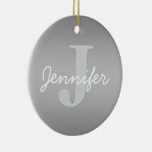 Weiße Cursive und Grau-Monogramm | Editierbare Far Keramik Ornament (Rechts)