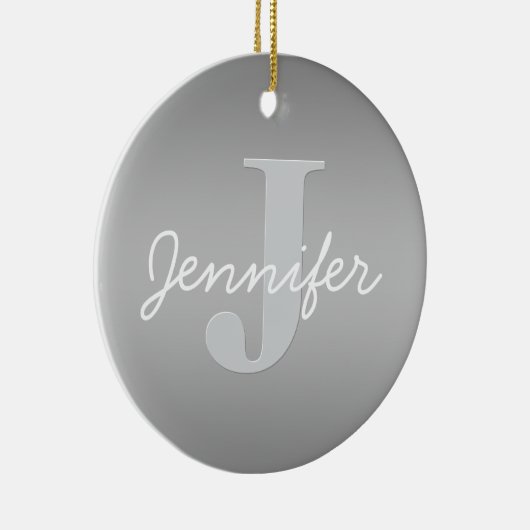 Weiße Cursive und Grau-Monogramm | Editierbare Far Keramik Ornament (Rechts)