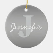 Weiße Cursive und Grau-Monogramm | Editierbare Far Keramik Ornament (Vorne)