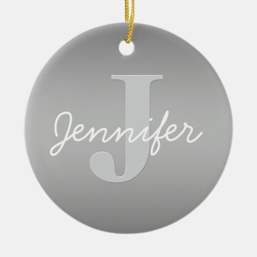 Weiße Cursive und Grau-Monogramm | Editierbare Far Keramik Ornament (Vorne)