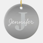 Weiße Cursive und Grau-Monogramm | Editierbare Far Keramik Ornament (Hinten)