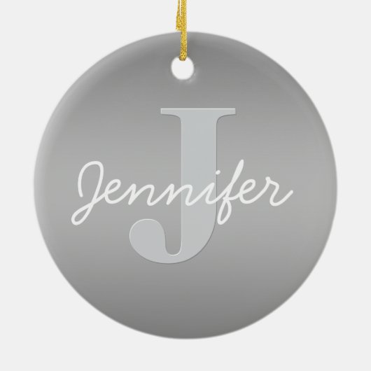 Weiße Cursive und Grau-Monogramm | Editierbare Far Keramik Ornament (Hinten)