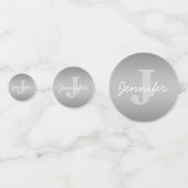 Weiße Cursive und Grau-Monogramm | Editierbare Far Konfetti (Rückseiten)