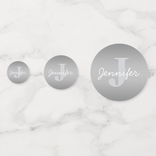 Weiße Cursive und Grau-Monogramm | Editierbare Far Konfetti (Rückseiten)