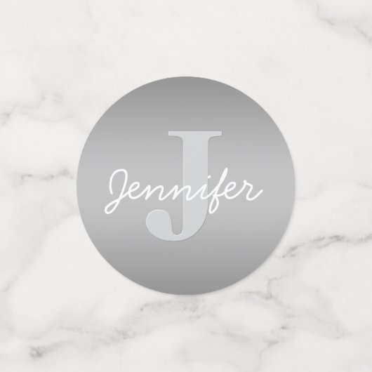 Weiße Cursive und Grau-Monogramm | Editierbare Far Konfetti (Klein Vorderseite)