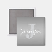 Weiße Cursive und Grau-Monogramm | Editierbare Far Magnet (Vorderseite/Rückseite)