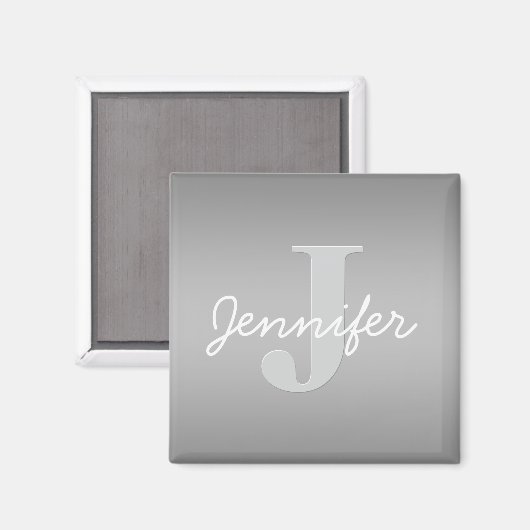 Weiße Cursive und Grau-Monogramm | Editierbare Far Magnet (Vorderseite/Rückseite)