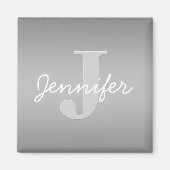 Weiße Cursive und Grau-Monogramm | Editierbare Far Magnet (Vorne)