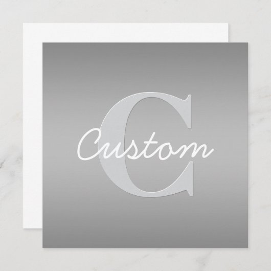 Weiße Cursive und Grau-Monogramm | Editierbare Far Mitteilungskarte (Vorne/Hinten)