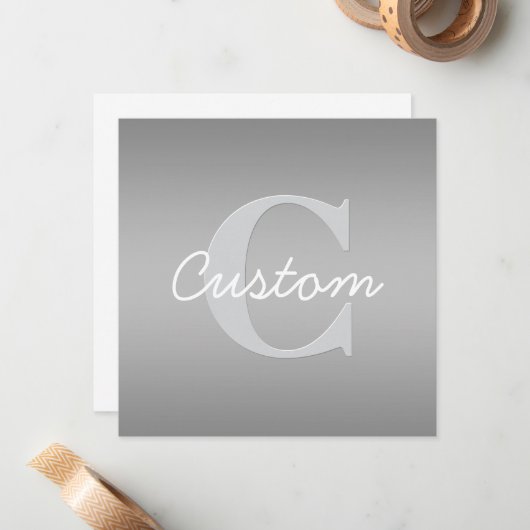 Weiße Cursive und Grau-Monogramm | Editierbare Far Mitteilungskarte (Vorderseite/Rückseite Beispiel)