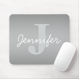 Weiße Cursive und Grau-Monogramm | Editierbare Far Mousepad
