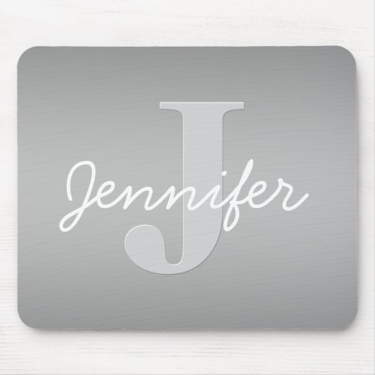 Weiße Cursive und Grau-Monogramm | Editierbare Far Mousepad (Vorne)