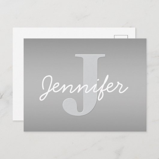 Weiße Cursive und Grau-Monogramm | Editierbare Far Postkarte (Vorne/Hinten)