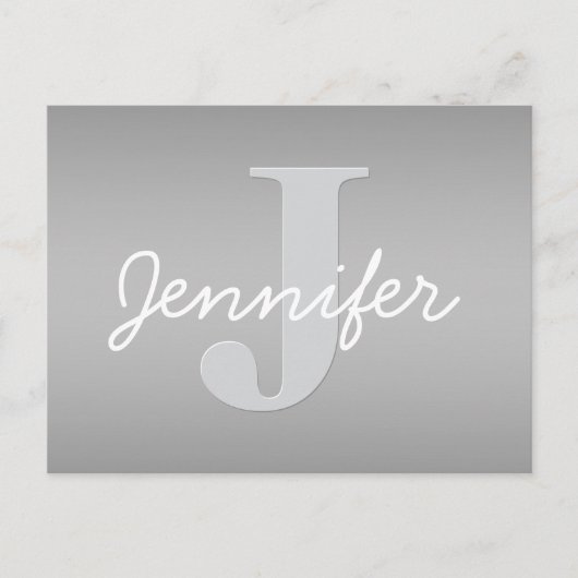Weiße Cursive und Grau-Monogramm | Editierbare Far Postkarte (Vorderseite)