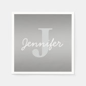 Weiße Cursive und Grau-Monogramm | Editierbare Far Serviette (Vorderseite)