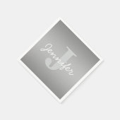 Weiße Cursive und Grau-Monogramm | Editierbare Far Serviette (Ecke)