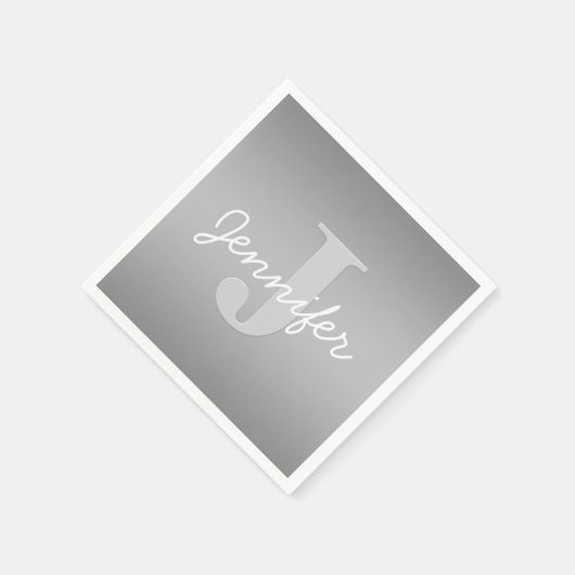 Weiße Cursive und Grau-Monogramm | Editierbare Far Serviette (Ecke)