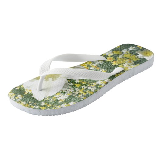 Weiße Daffodien Flip Flops Badesandalen (Schrägansicht)