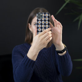 Weiße Dahlia Blumenmuster auf schwarz iPhone 16 Hülle