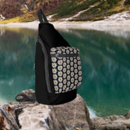 Weiße Dahlia Blumenmuster auf schwarz Crossbody Bag