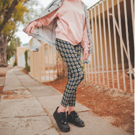 Weiße Dahlia Blumenmuster auf schwarz Leggings