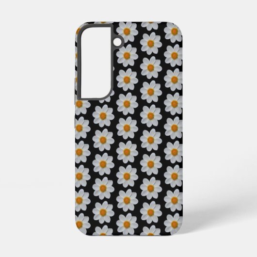 Weiße Dahlia Blumenmuster auf schwarz Samsung Galaxy Hülle (Rückseite)