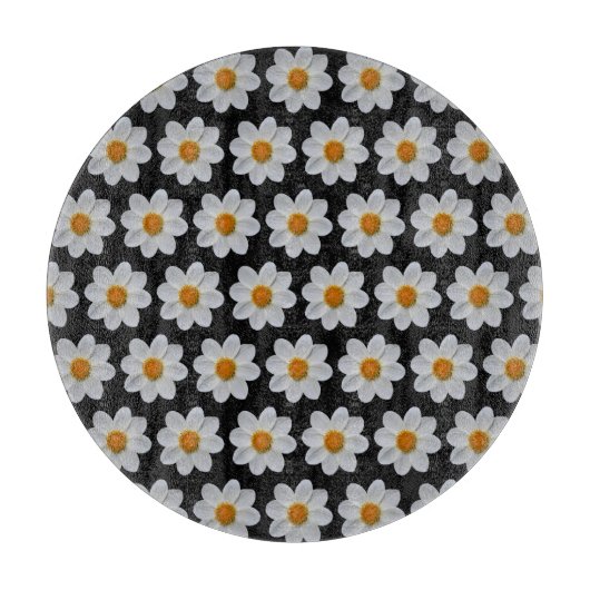 Weiße Dahlia Blumenmuster auf schwarz Schneidebrett (Vorderseite)