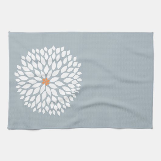 Weiße Dahlie auf grauem Hintergrund Geschirrtuch (Horizontal)