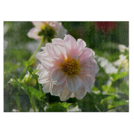 Weiße Dahlie im Foto Schneidebrett