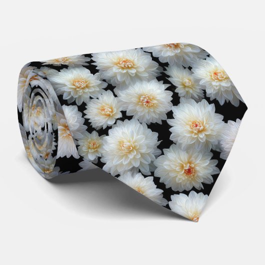 Weiße Dahlien-Blumenmuster Krawatte (Gerollt)