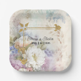 Weiße Dahlien mit Lila und blauen Akzenten Pappteller