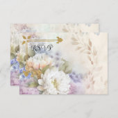 Weiße Dahlien mit Lila und blauen Akzenten RSVP Karte (Vorne/Hinten)