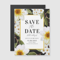 Weiße Dahlien und Spireas Botanische Save the Date