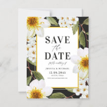 Weiße Dahlien und Spireas Botanische Save the Date