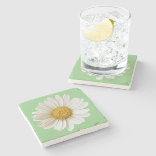 Weiße Daisy auf der Seite Grün Hintergrund Blumen Steinuntersetzer