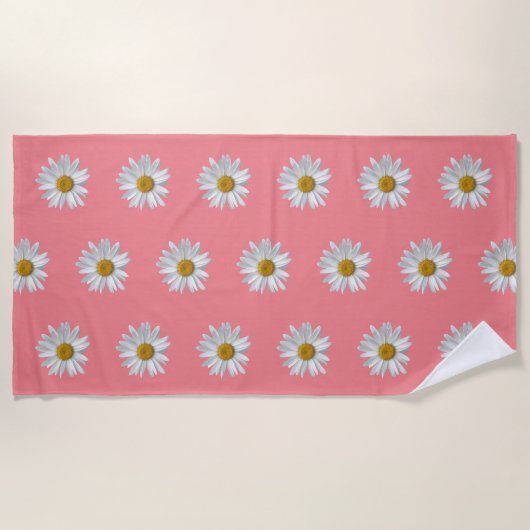 Weiße Daisy Blooms Muster Blumenrosa Strandtuch (Vorderseite)