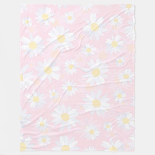 Weiße Daisy-Blume Rosa Bläschen Fleecedecke (Vorderseite)