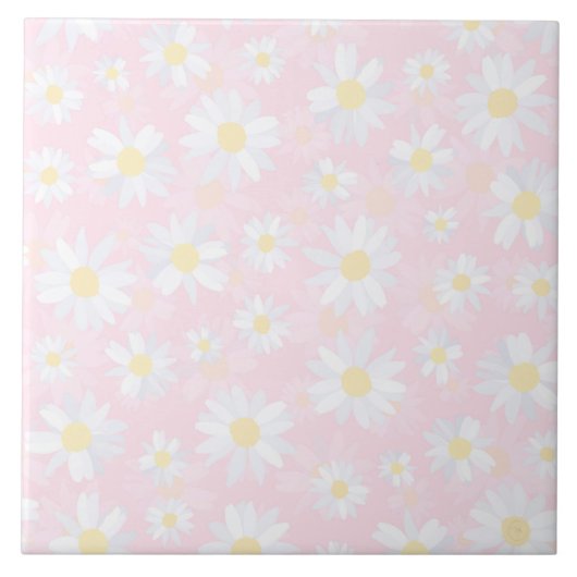 Weiße Daisy-Blume Rosa Bläschen Fliese (Vorderseite)