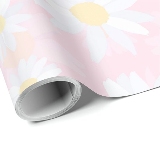 Weiße Daisy-Blume Rosa Bläschen Geschenkpapier (Rolleneckpunkt)