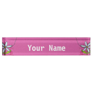Weiße Daisy-Blume Rosa Namensplakette