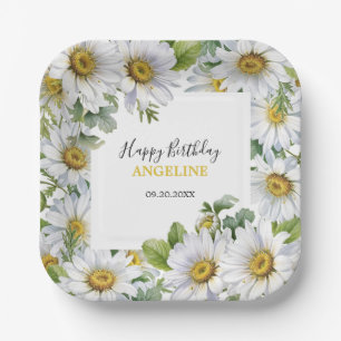 Weiße Daisy Blumengrün Geburtstag Pappteller