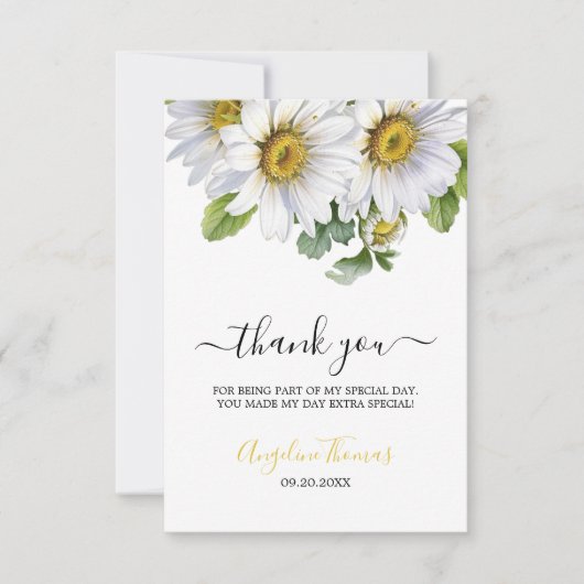 Weiße Daisy Floral Greenery Script Geburtstag Dankeskarte (Vorderseite)