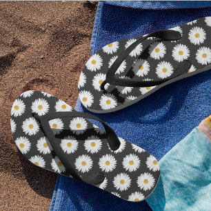 Weiße Daisy-Floral-Muster auf schwarz Badesandalen