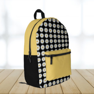 Weiße Daisy-Floral-Muster auf schwarz Bedruckter Rucksack