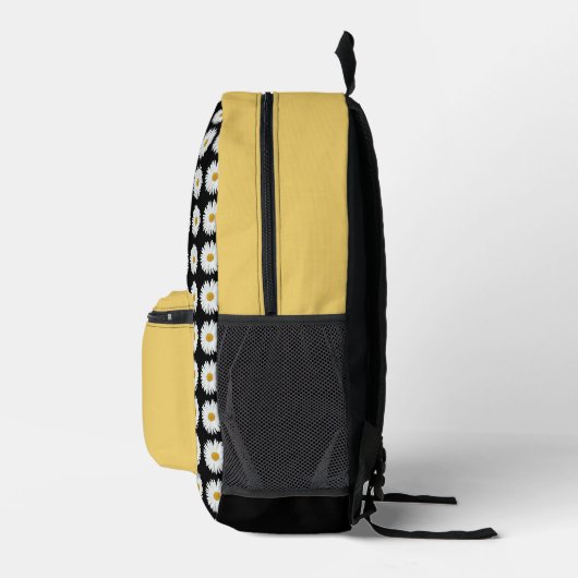 Weiße Daisy-Floral-Muster auf schwarz Bedruckter Rucksack (Rechts)