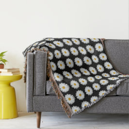 Weiße Daisy-Floral-Muster auf schwarz Decke