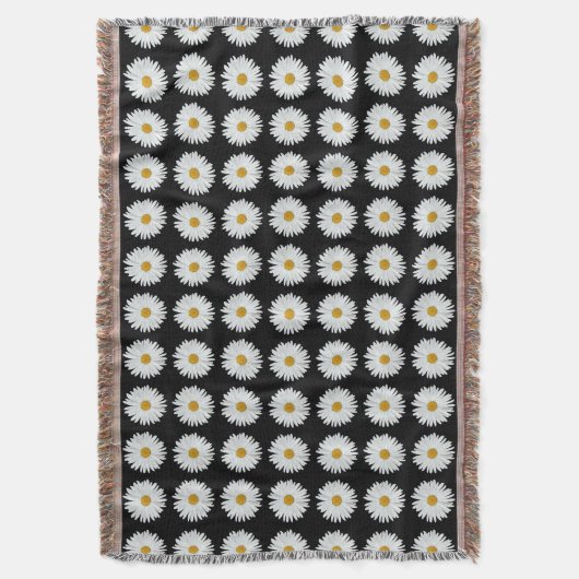 Weiße Daisy-Floral-Muster auf schwarz Decke (Vorderseite Vertikal)