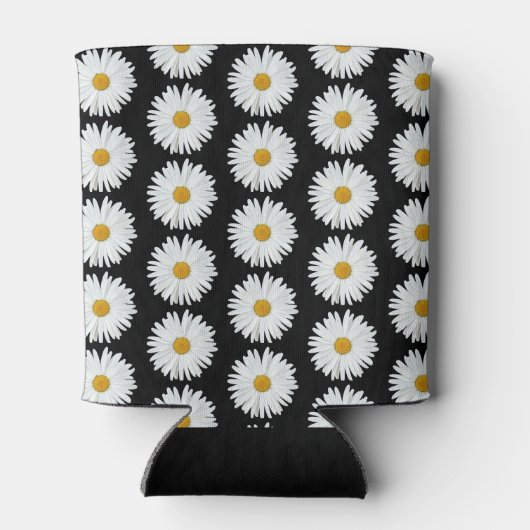 Weiße Daisy-Floral-Muster auf schwarz Dosenkühler (Rückseite)
